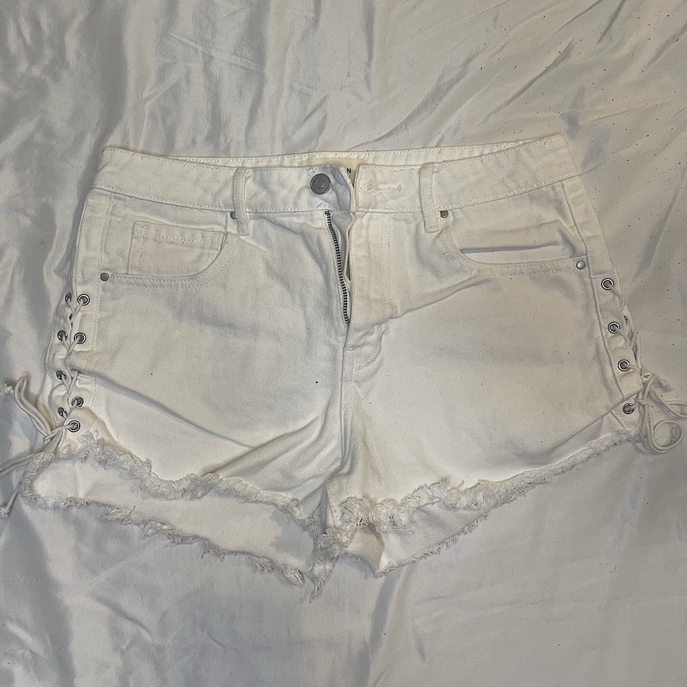 Women’s White High-Rise Lace-up Shorts Pacsun